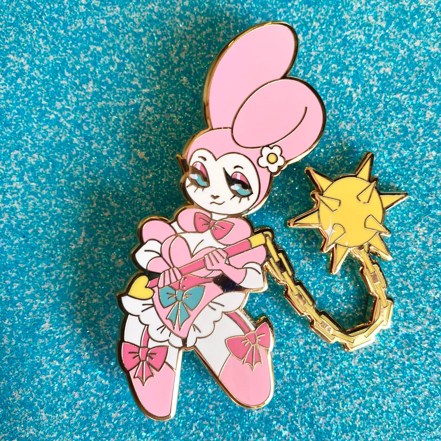 HARD ENAMEL PIN: Morning Star Flail Bunny - July Patreon