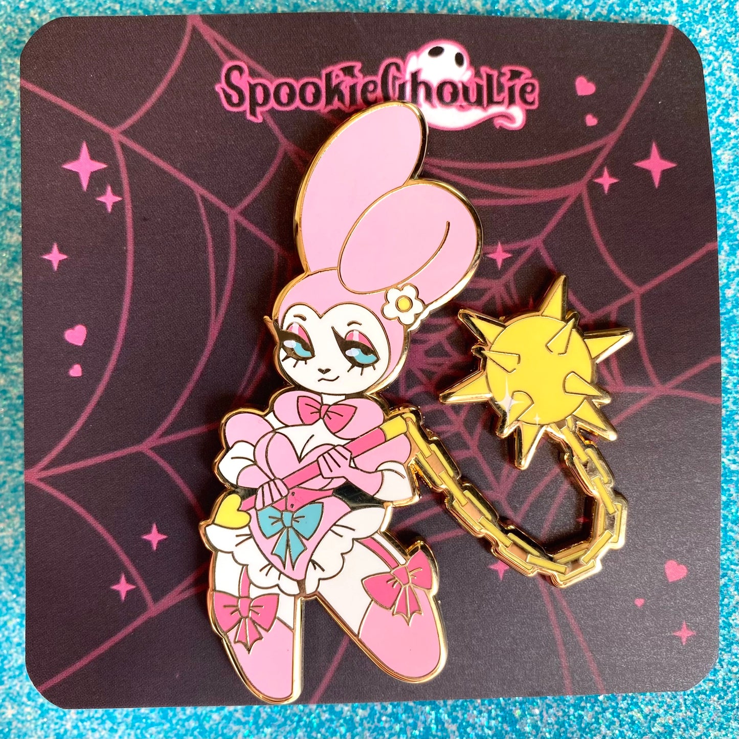 HARD ENAMEL PIN: Morning Star Flail Bunny - July Patreon